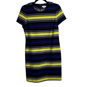 Calvin Klein Women's Stripes Shift Dress Blue Yellow Black Size 8 Above Knee